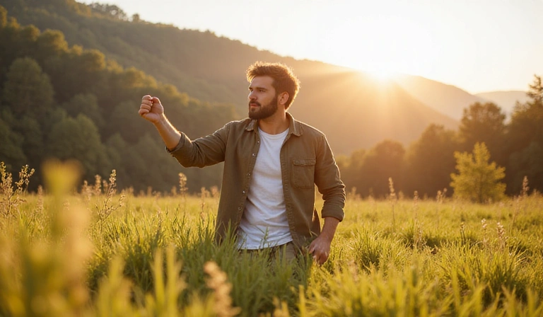 Hombre activo y saludable disfrutando de la naturaleza, simbolizando una vida plena con vitalidad.