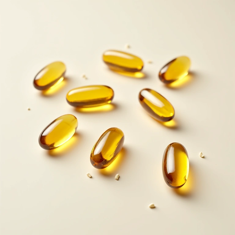 Cápsulas de suplementos naturales dispuestas artísticamente
